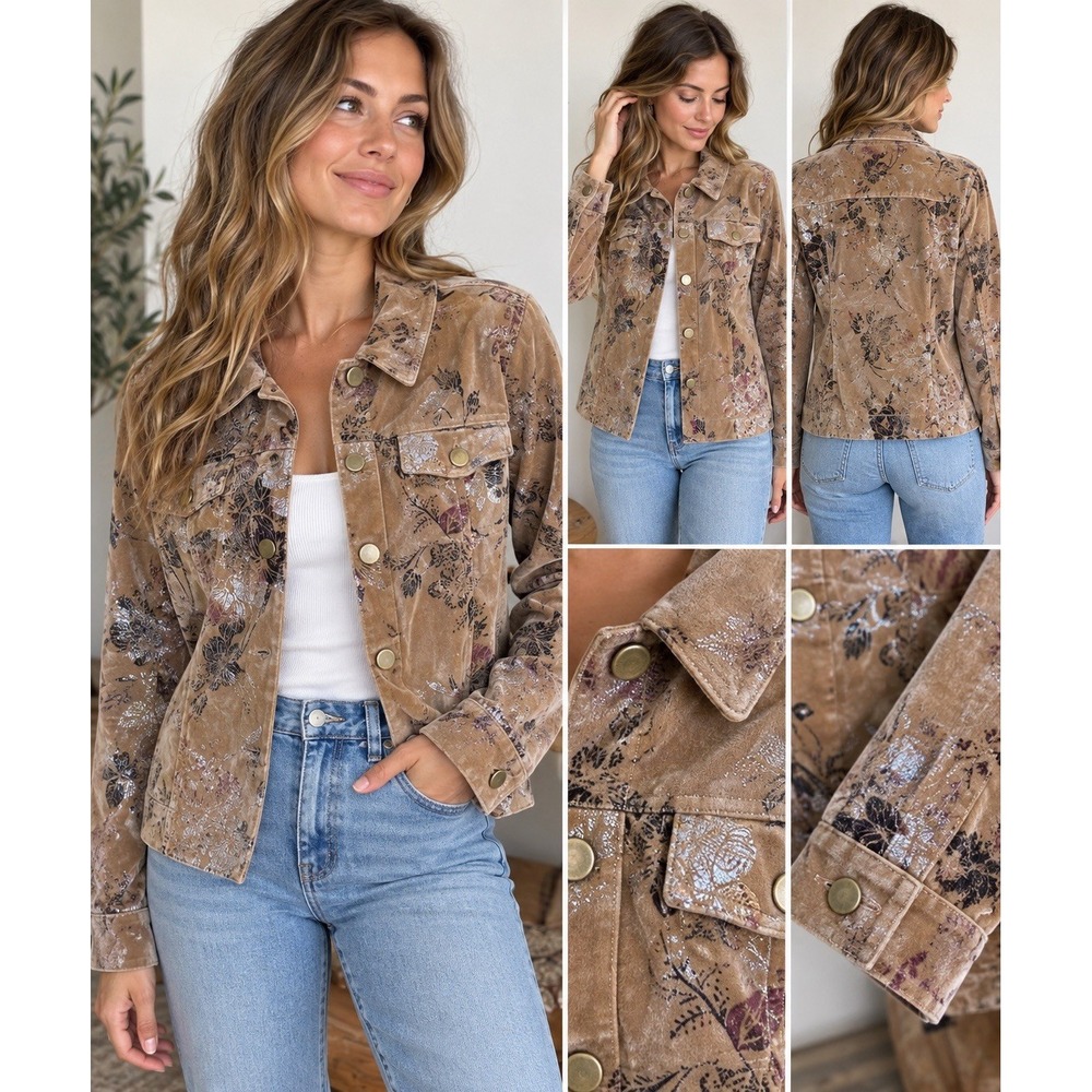 Bamboo Traders PL Petite Large Velvet Jacket Metallic Floral Boho Romantic